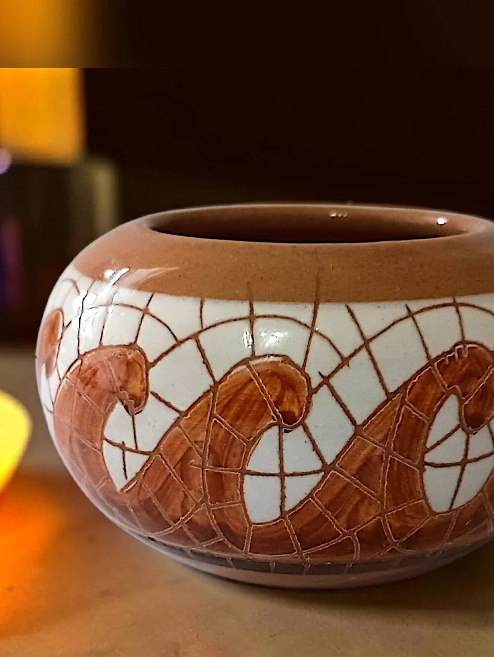 MINI Tile Affect Bowl Vase Mosaic Pottery Handmade Miniature Wave Design Glazed - Picture 16 of 16
